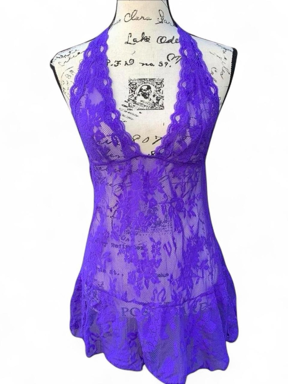 Victoria’s Secret purple fishnet mesh halter chemise